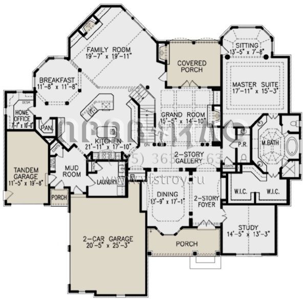 Проект двухэтажного дома с гаражом на три и более машин в английском стиле S5-432 (699-00170)