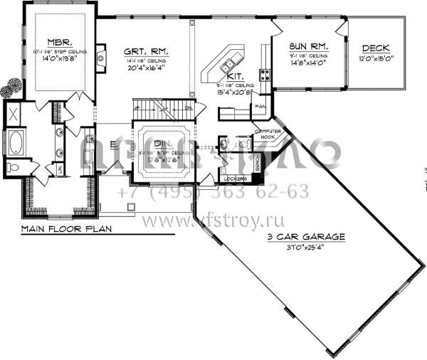 Проект двухэтажного дома с гаражом на три и более машин в американском стиле S5-261 (1020-00243)