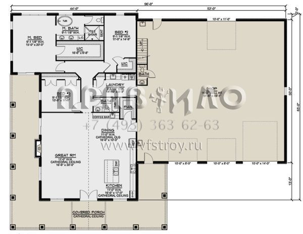 Проект двухэтажного дома с гаражом на три и более машин в стиле БарнХаус S5-225 (5032-00213)