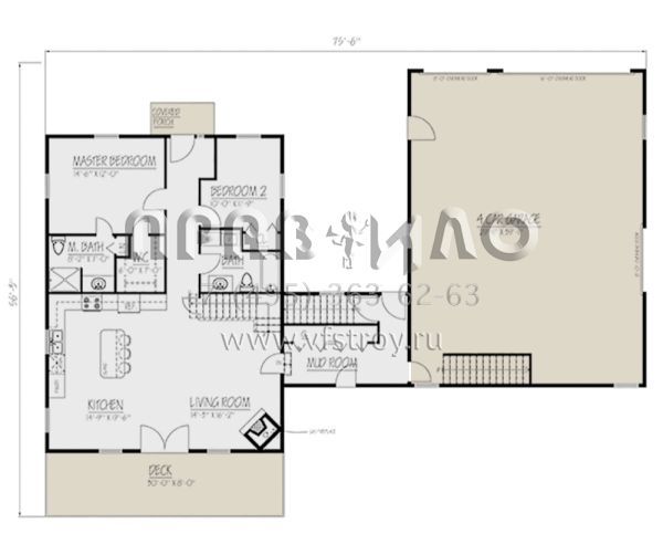 Проект двухэтажного дома с гаражом на три и более машин в стиле Ранчо S5-255 (1754-00034)