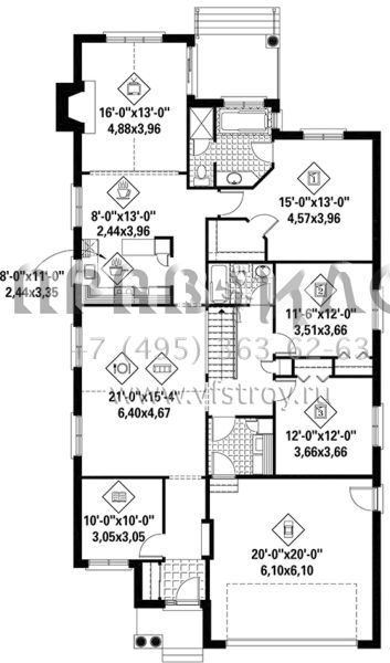Проект одноэтажного дома с гаражом на две машины в английском стиле S5-194 (6146-00308)