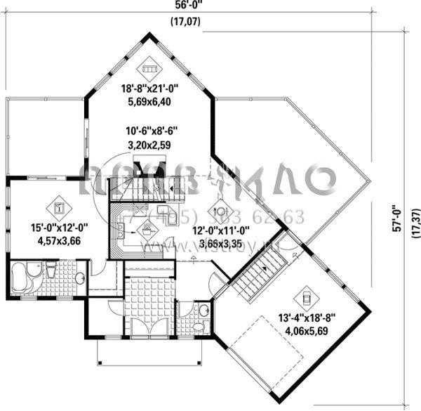 Проект двухэтажного дома с гаражом на одну машину в стиле Шале S5-265 (6146-00119)