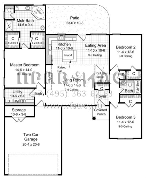 Проект одноэтажного дома с гаражом на две машины в стиле Ранчо S5-149 (348-00034)