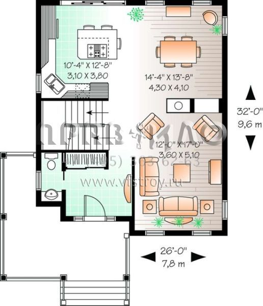 Проект двухэтажного дома без гаража в стиле Ранчо S5-149 (034-00803)
