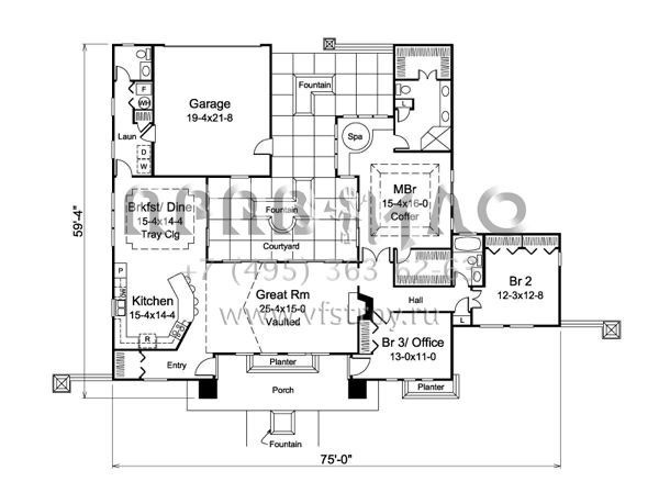 Проект одноэтажного дома с гаражом на две машины в стиле Ранчо S5-209 (5633-00197)