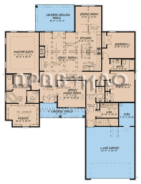 Проект одноэтажного дома с гаражом на две машины в стиле Ранчо S5-232 (8318-00047)