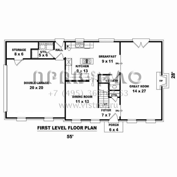 Проект двухэтажного дома с гаражом на две машины в стиле Ранчо S5-183 (053-02279)