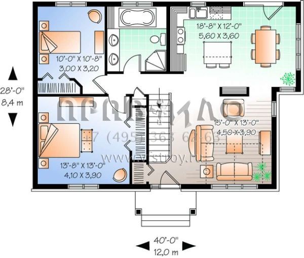 Проект одноэтажного дома без гаража в американском стиле S5-99 (034-00625)