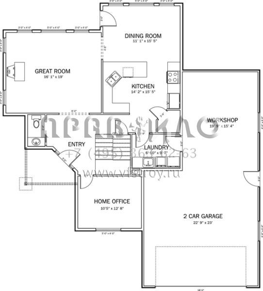 Проект двухэтажного дома с гаражом на три и более машин в стиле Ранчо S5-217 (2802-00018)