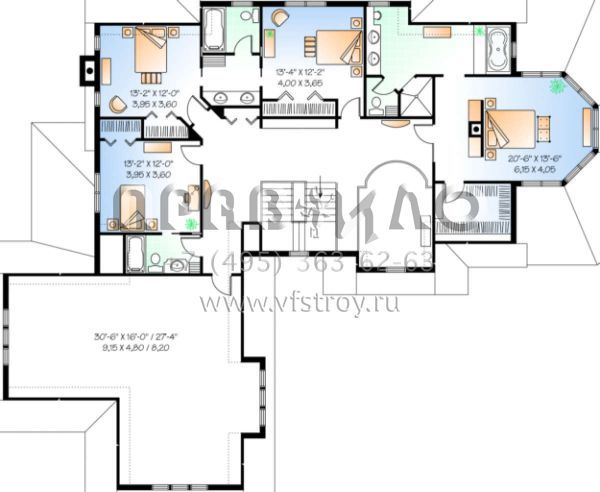 Проект двухэтажного дома с гаражом на три и более машин в стиле Ранчо S5-379 (034-00092)