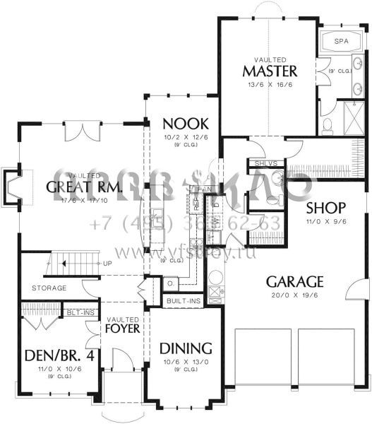 Проект двухэтажного дома с гаражом на две машины в стиле Ранчо S5-223 (2559-00326)