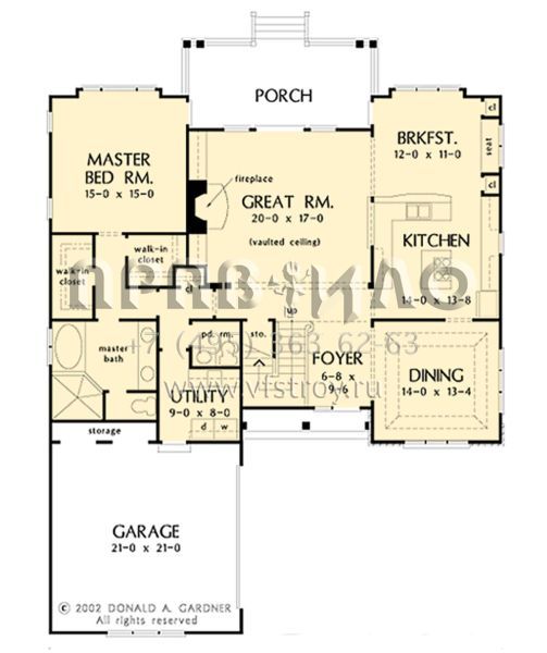 Проект двухэтажного дома с гаражом на две машины в стиле Ранчо S5-234 (2865-00339)