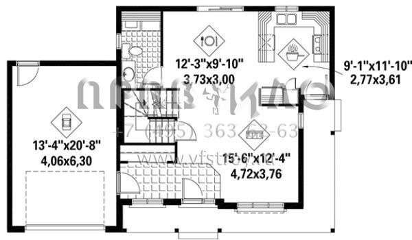 Проект двухэтажного дома с гаражом на одну машину в стиле Ранчо S5-119 (6146-00243)