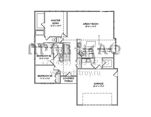 Проект одноэтажного дома с гаражом на две машины в стиле Ранчо S5-146 (849-00061)