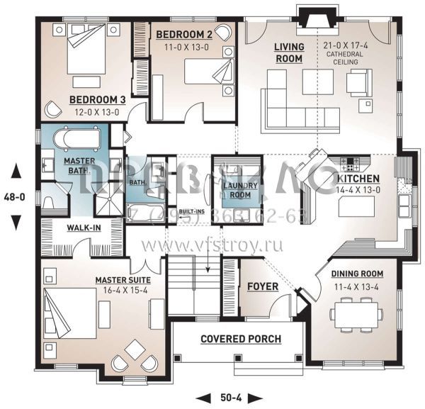 Проект одноэтажного дома с гаражом на две машины в стиле Ранчо S5-201 (034-00287)