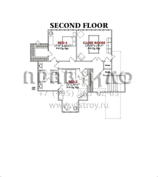 Проект двухэтажного дома с гаражом на две машины в стиле Ранчо S5-365 (1070-00131)