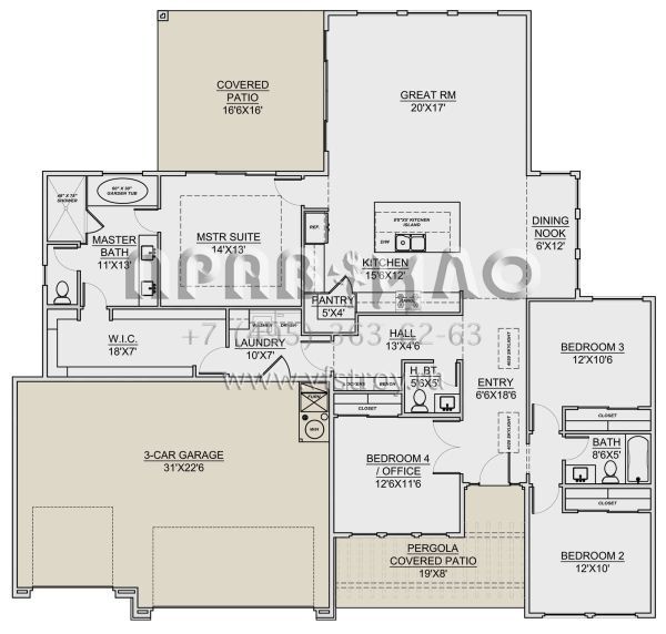 Проект одноэтажного дома с гаражом на три и более машин в современном стиле S5-194 (7306-00032)