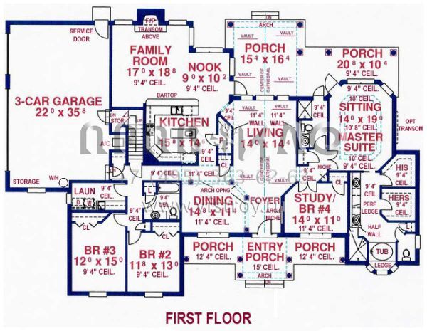 Проект одноэтажного дома с гаражом на три и более машин в стиле Ранчо S5-307 (4766-00134)