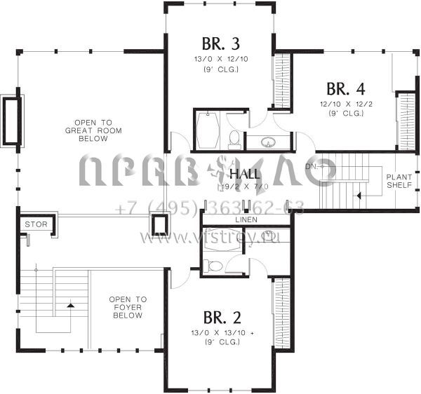 Проект двухэтажного дома с гаражом на три и более машин в стиле Райт S5-344 (2559-00525)
