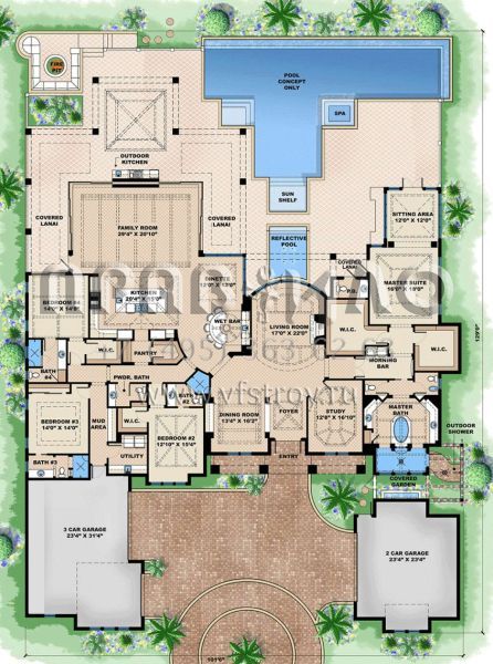 Проект одноэтажного дома с гаражом на три и более машин в современном стиле S5-500 (1018-00203)