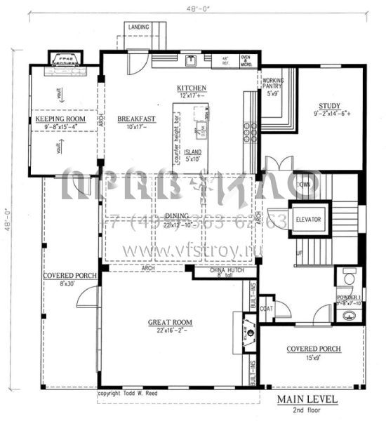 Проект трехэтажного дома с гаражом на три и более машин в стиле Ранчо S5-327 (286-00059)