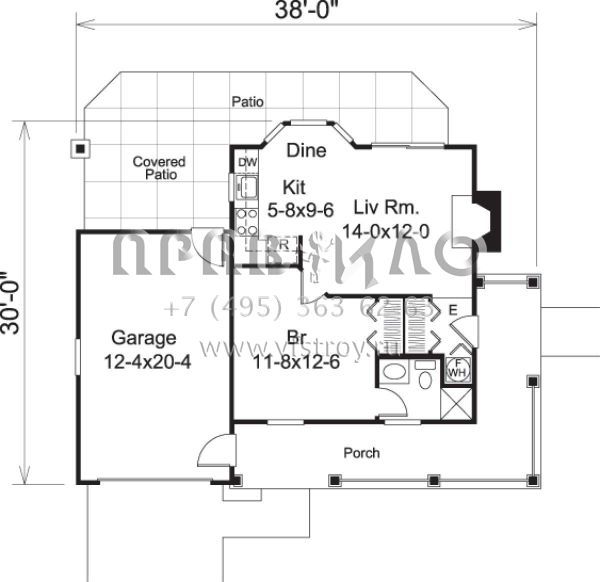 Проект одноэтажного дома с гаражом на одну машину в стиле Ранчо S5-45 (5633-00152)
