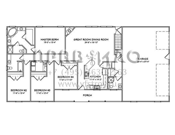 Проект одноэтажного дома с гаражом на три и более машин в стиле Ранчо S5-187 (849-00018)