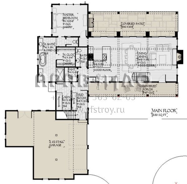 Проект двухэтажного дома с гаражом на две машины в стиле Ранчо S5-226 (1637-00163)