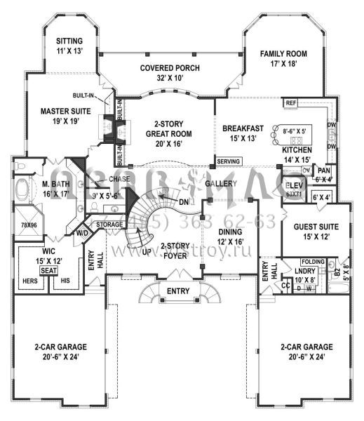 Проект двухэтажного дома с гаражом на три и более машин в английском стиле S5-566 (4195-00062)