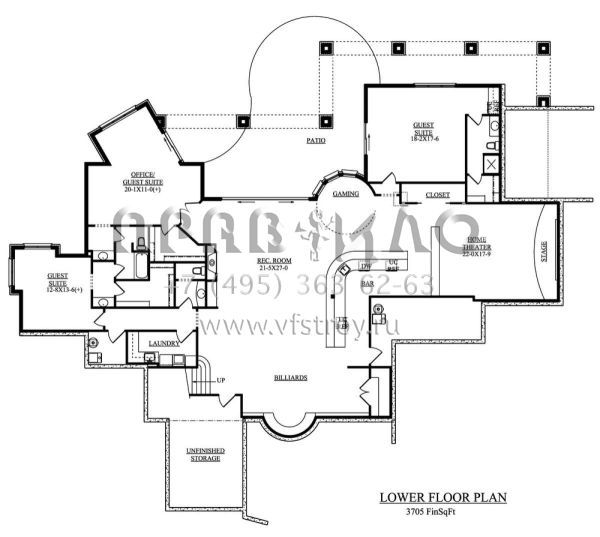 Проект одноэтажного дома с гаражом на три и более машин в современном стиле S5-711 (5631-00043)
