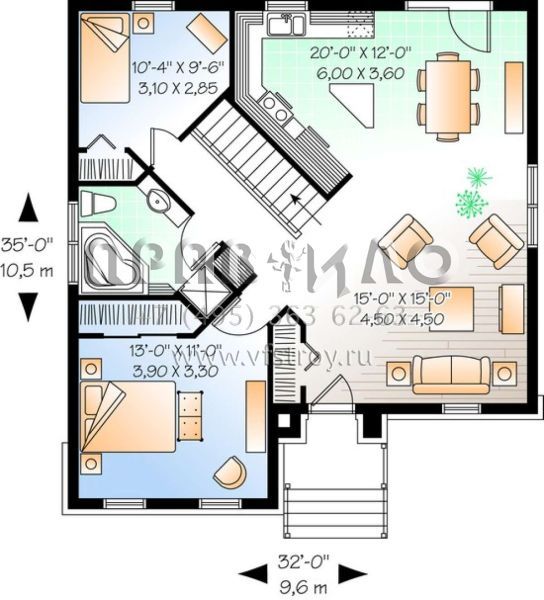 Проект двухэтажного дома без гаража в английском стиле S5-188 (034-01006)
