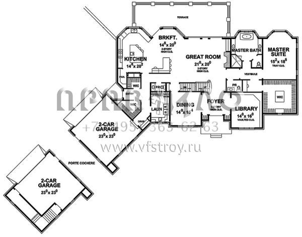 Проект двухэтажного дома с гаражом на три и более машин в английском стиле S5-507 (402-01471)