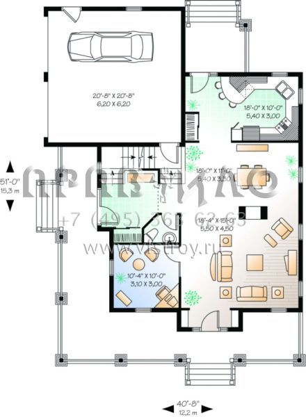 Проект двухэтажного дома с гаражом на две машины в стиле Ранчо S5-187 (034-00085)