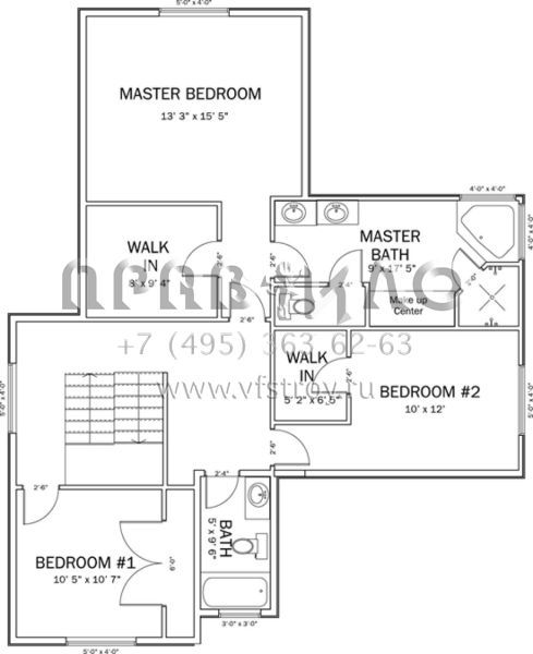 Проект двухэтажного дома с гаражом на три и более машин в стиле Ранчо S5-217 (2802-00018)