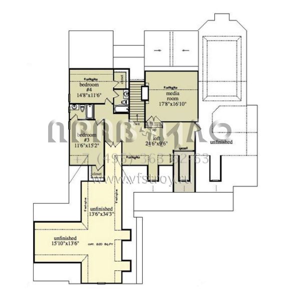 Проект двухэтажного дома с гаражом на три и более машин в стиле Ранчо S5-438 (957-00027)