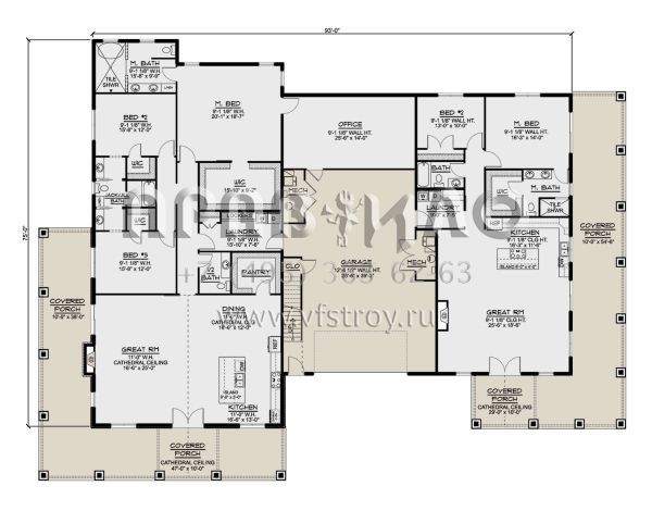 Проект одноэтажного дома с гаражом на две машины в стиле БарнХаус S5-433 (5032-00228)