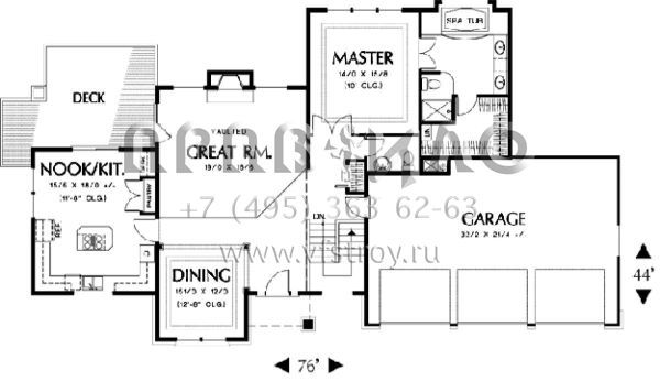 Проект одноэтажного дома с гаражом на три и более машин в стиле Ранчо S5-277 (2559-00119)