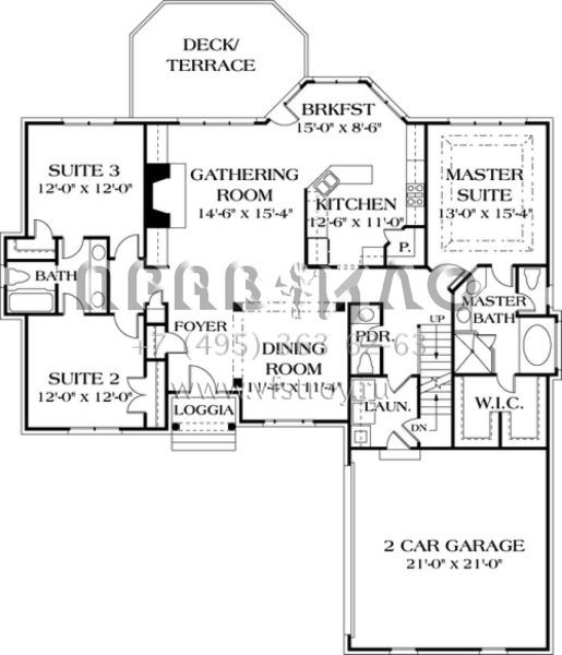 Проект одноэтажного дома с гаражом на две машины в стиле Ранчо S5-292 (3323-00062)