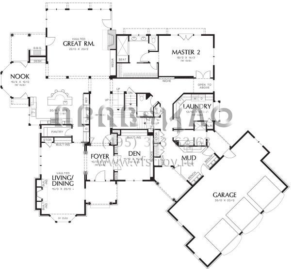 Проект двухэтажного дома с гаражом на три и более машин в стиле Ранчо S5-559 (2559-00606)