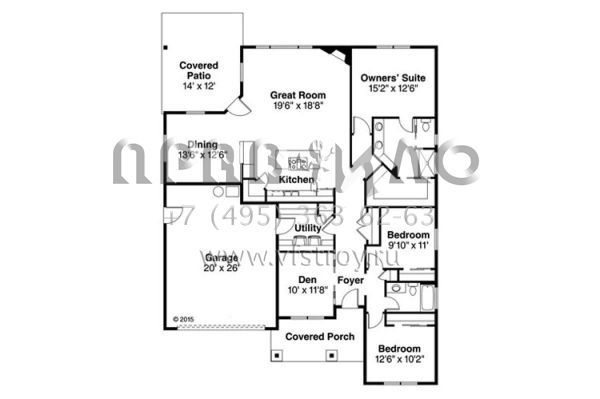 Проект одноэтажного дома с гаражом на две машины в стиле Ранчо S5-187 (035-00716)