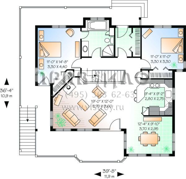 Проект одноэтажного дома без гаража в современном стиле S5-103 (034-00140)