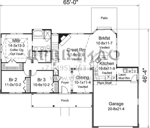 Проект одноэтажного дома с гаражом на две машины в стиле Ранчо S5-145 (5633-00218)