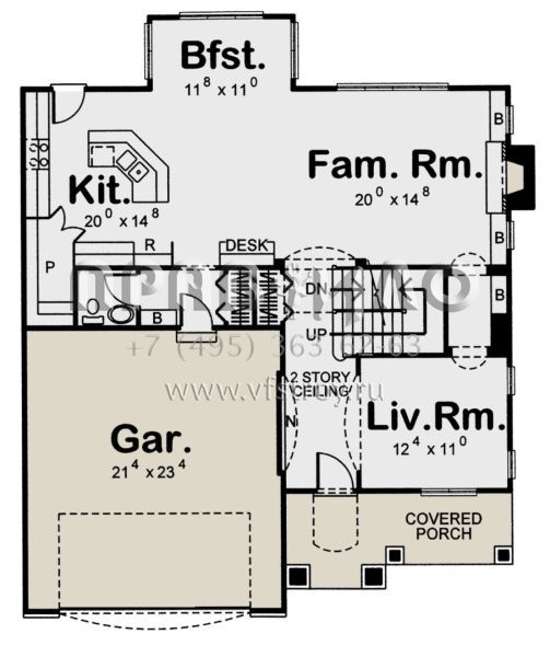 Проект двухэтажного дома с гаражом на две машины в стиле Ранчо S5-217 (963-00236)