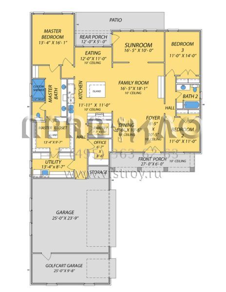 Проект одноэтажного дома с гаражом на две машины в стиле Ранчо S5-214 (9279-00044)