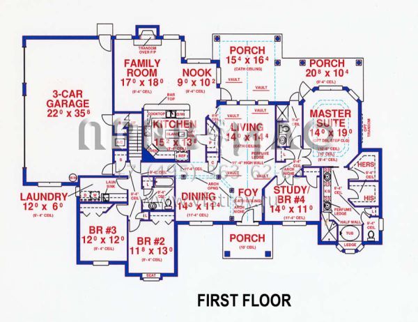 Проект одноэтажного дома с гаражом на три и более машин в стиле Ранчо S5-303 (4766-00104)