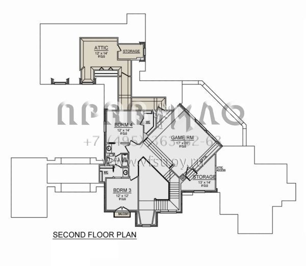 Проект двухэтажного дома с гаражом на три и более машин в стиле Ранчо S5-366 (5445-00485)