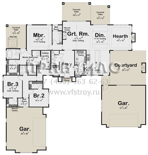 Проект одноэтажного дома с гаражом на три и более машин в английском стиле S5-249 (963-00805)