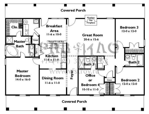 Проект одноэтажного дома без гаража в стиле Ранчо S5-172 (1776-00044)