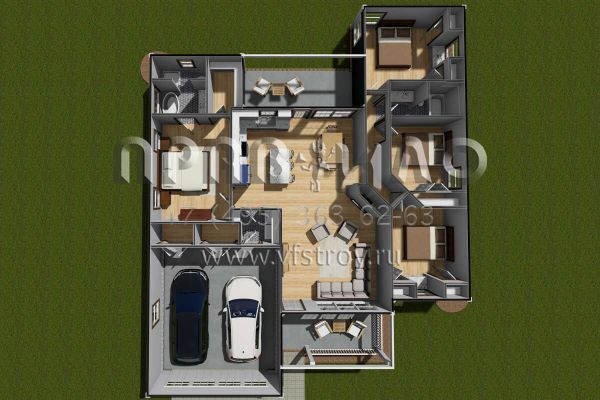 Проект одноэтажного дома с гаражом на две машины в стиле Ранчо S5-146 (4848-00056)