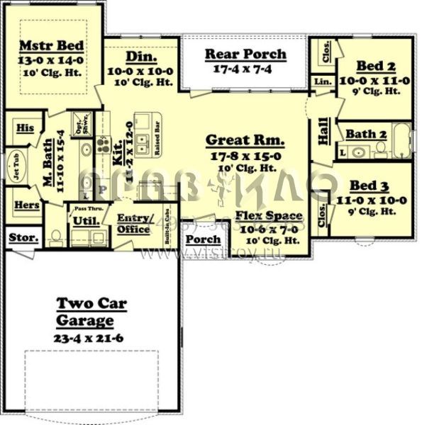Проект одноэтажного дома с гаражом на две машины в стиле Ранчо S5-139 (041-00057)